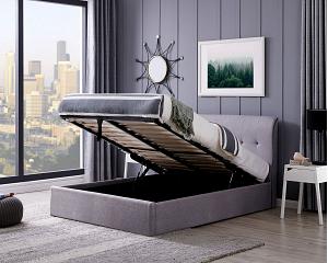 4ft6 Double Carmella Grey linen fabric upholstered gas lift up ottoman bed frame